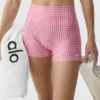 3" Airlift Gingham High-Waist Sleek Short - Paradise Pink Gingham