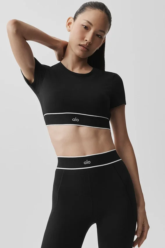 Alo Softsculpt Amp It up Short Sleeve Bra - Black