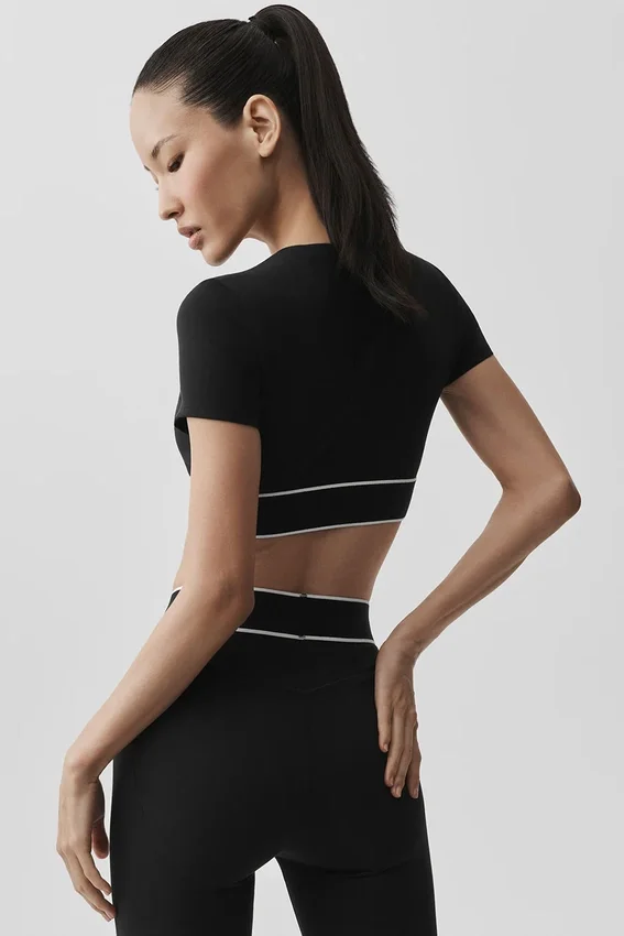 Alo Softsculpt Amp It up Short Sleeve Bra - Black