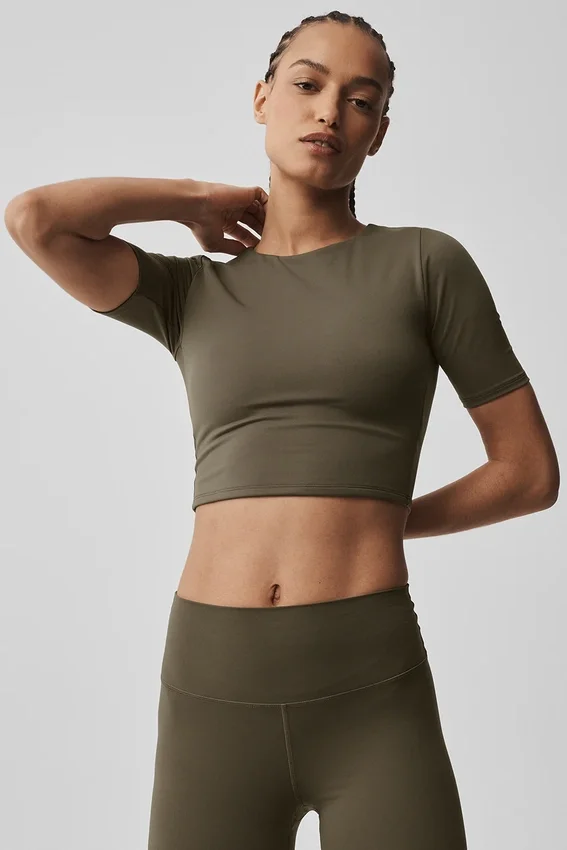 Alo Softsculpt Precision Half Sleeve Tee - Olive Tree