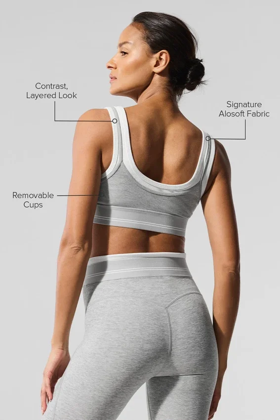Alosoft Better Together Bra - Athletic Heather Grey/White