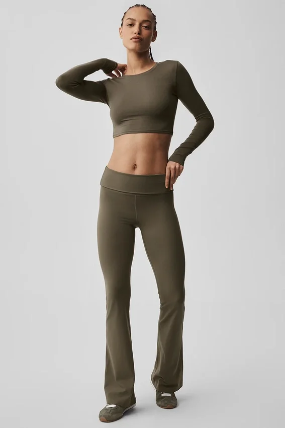 Alosoft Crop Finesse Long Sleeve - Olive Tree