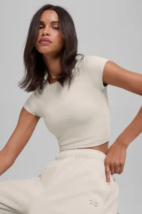 Alosoft Crop Finesse Short Sleeve - Bone