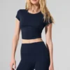 Alosoft Crop Finesse Short Sleeve - Navy