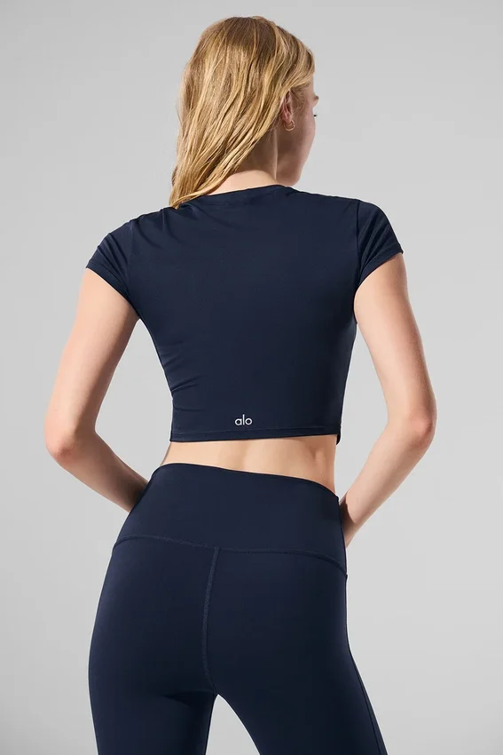 Alosoft Crop Finesse Short Sleeve - Navy