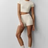 Alosoft Crop Finesse Short Sleeve - Oatmeal Heather