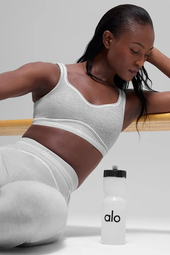 Alosoft Heart Throb Bra - Athletic Heather Grey/White