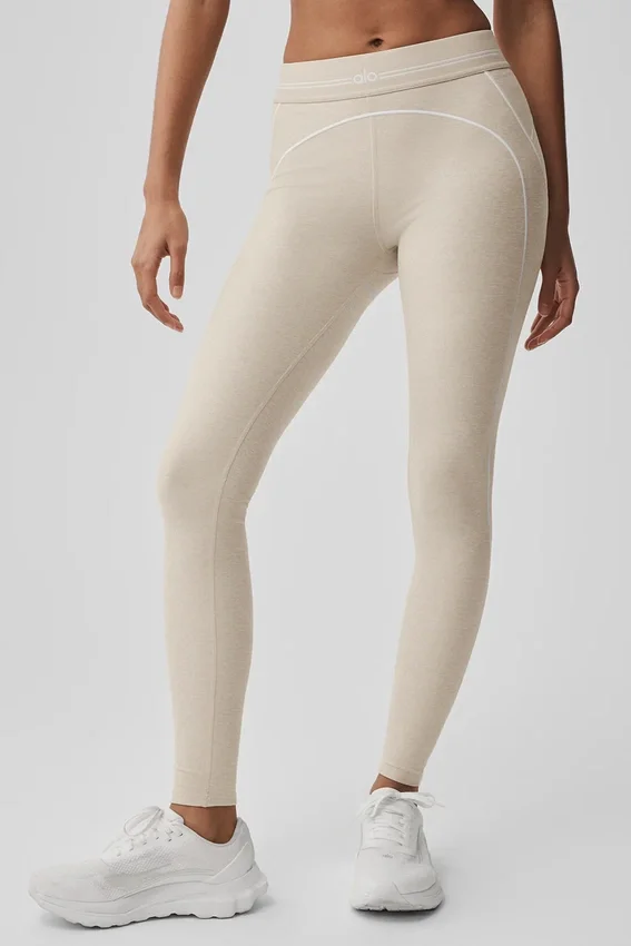 Alosoft High-Waist Heart Throb Legging - Oatmeal Heather/White