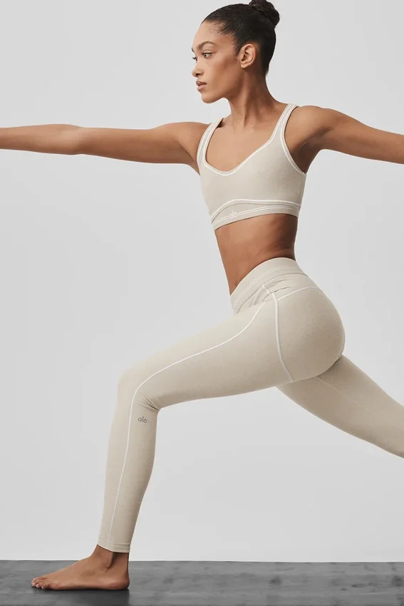 Alosoft High-Waist Heart Throb Legging - Oatmeal Heather/White