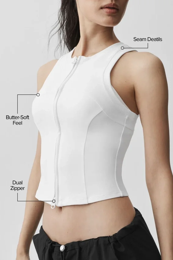 Alosoft Level up Full Zip Tank - White
