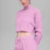 Cable Knit Cropped Winter Bliss Turtleneck Long Sleeve - Candy Heart P