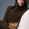 Cable Knit Cropped Winter Bliss Turtleneck Long Sleeve - Espresso