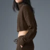 Cable Knit Cropped Winter Bliss Turtleneck Long Sleeve - Espresso