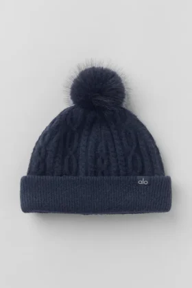 Cable Knit Winter Bliss Beanie – Navy