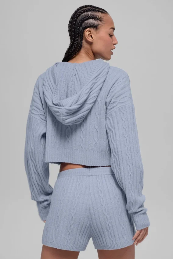 Cable Knit Winter Bliss Hoodie - Winter Frost