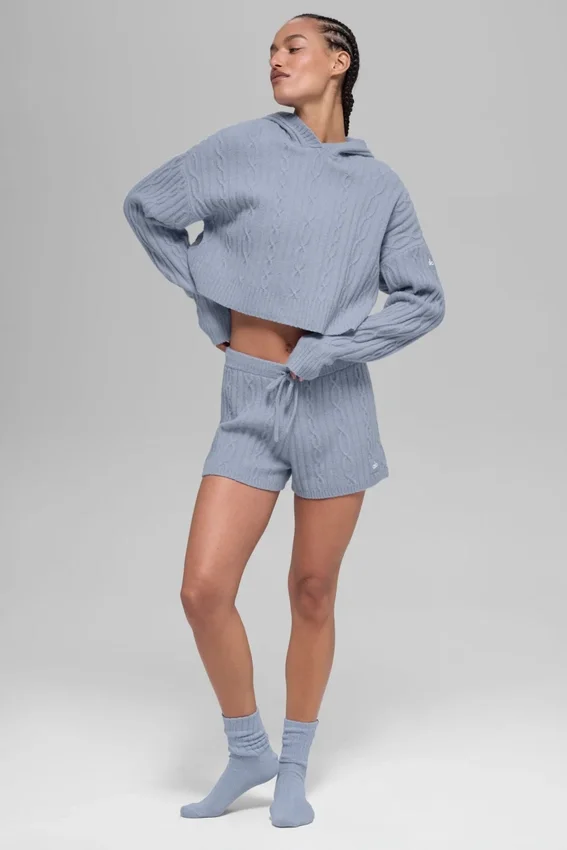 Cable Knit Winter Bliss Hoodie - Winter Frost