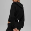 Cashmere Plush Waffle 1/4 Zip Pullover - Black