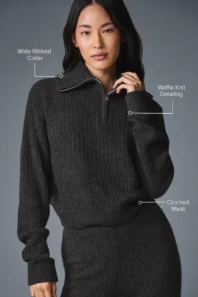 Cashmere Plush Waffle 1/4 Zip Pullover – Dark Heather Grey