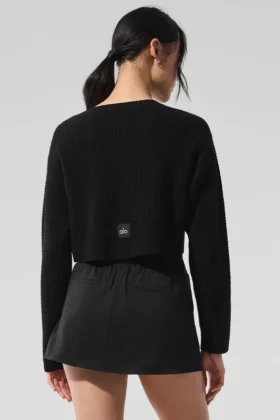Cashmere Plush Waffle Cardigan – Black