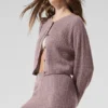 Cashmere Plush Waffle Cardigan - Mushroom Heather