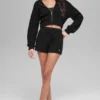 Cashmere Plush Waffle Full Zip Hoodie - Black