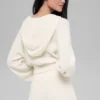 Cashmere Plush Waffle Full Zip Hoodie - Ivory