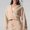 Cashmere Plush Waffle Full Zip Hoodie - Macadamia Blush