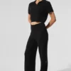 Cashmere Plush Waffle Polo Tee - Black