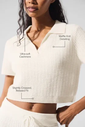 Cashmere Plush Waffle Polo Tee – Ivory