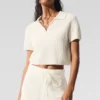Cashmere Plush Waffle Polo Tee - Ivory
