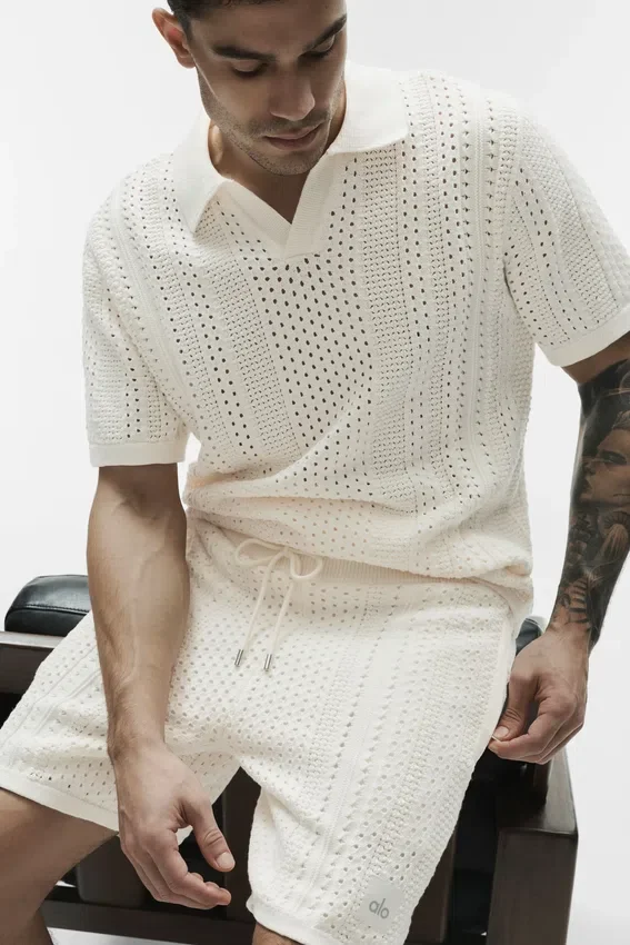 Coastline Knit Short Sleeve Polo - Ivory