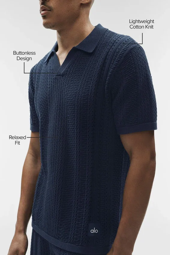 Coastline Knit Short Sleeve Polo - Navy