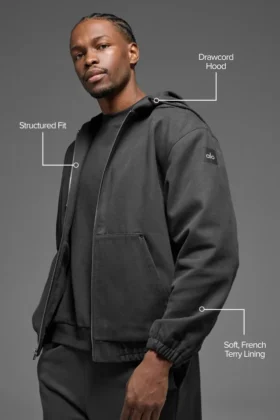 Cotton Canvas Full Zip Hoodie – Anthracite