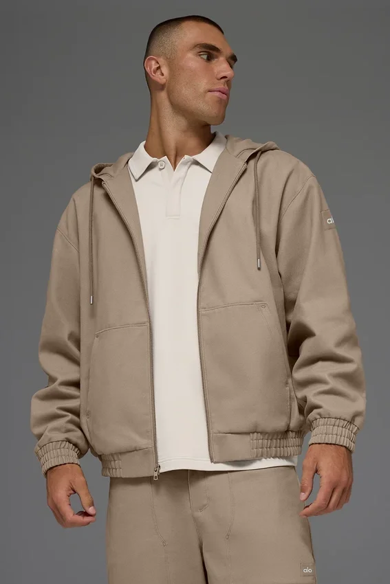 Cotton Canvas Full Zip Hoodie - Gravel