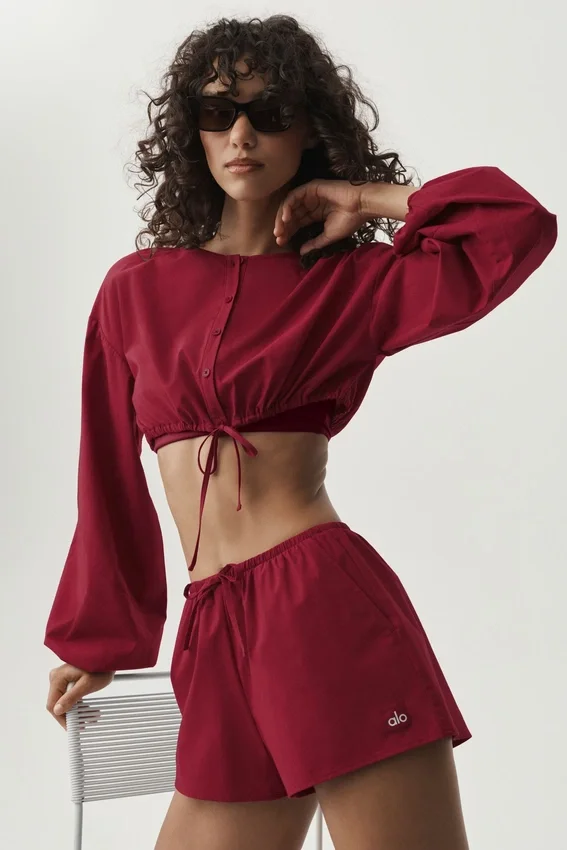 Cotton Cropped Real Deal Long Sleeve - Summer Romance Red