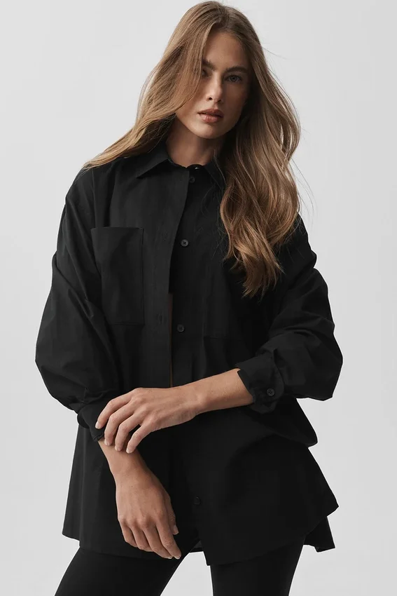 Cotton Real Deal Button up Long Sleeve - Black