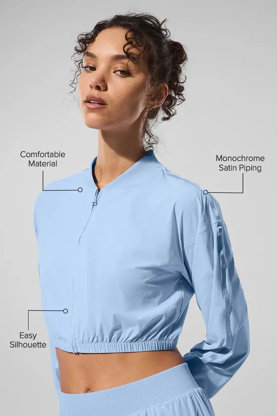 Cropped Breezy Full-Zip Cover up - Seashell Blue