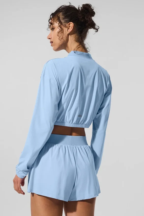 Cropped Breezy Full-Zip Cover up - Seashell Blue