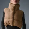 Cropped Gold Rush Puffer Vest - Toasted Almond