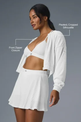 Cropped Micro Plisse Jacket – White