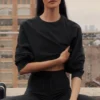 Cropped Sway Crew Neck Pullover - Black