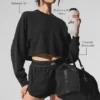 Cropped Sway Crew Neck Pullover - Black