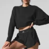 Cropped Sway Crew Neck Pullover - Black