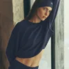 Cropped Sway Crew Neck Pullover - Navy