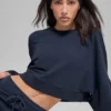 Cropped Sway Crew Neck Pullover - Navy