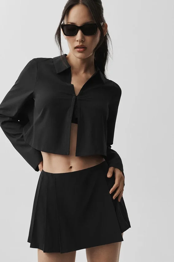 Cropped Unmatched Long Sleeve - Black