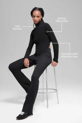 Denim Knit Backless Long Sleeve – Black/Anthracite