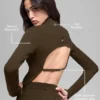 Denim Knit Backless Long Sleeve - Espresso/Black