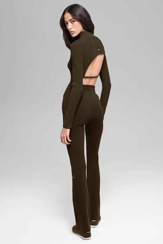 Denim Knit Backless Long Sleeve - Espresso/Black