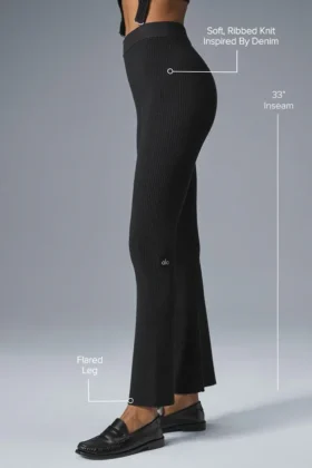 Denim Knit High-Waist Flare Pant – Black/Anthracite